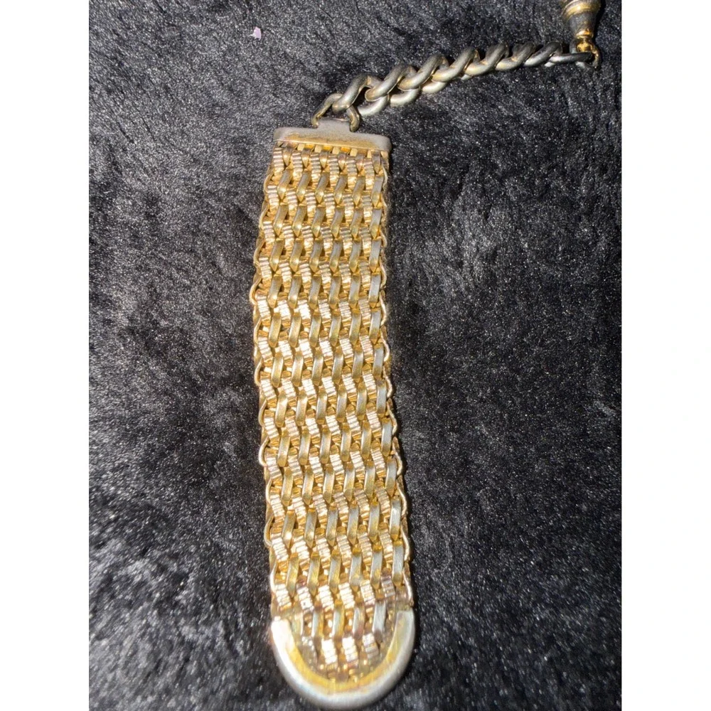 Vintage Two Tone Mesh Pocket Watch Fob Chain Mixed Metal Swivel Dog Clip
